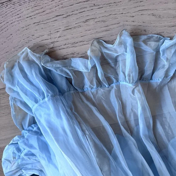 Mac Duggal Light Blue Ruffle Tiered Cut-Out Chiffon Gown Sz: 2 - Picture 11 of 16